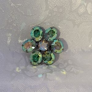 Breathtaking Green Aurora Borealis AB Large Crystal Pin Brooch